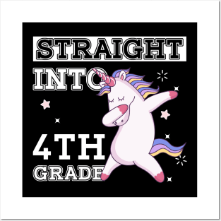 Straight Outta 4th Grade Unicorn Back To School Gift Posters and Art